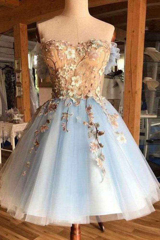 Gorgeous Hoco Dress,Sweetheart Homecoming Dresses,Light Blue Homecoming Dress,Tulle Short Prom Dress DS620