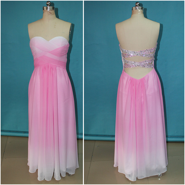 Open Back Pink Ombre Chiffon Sexy Long Prom Dressbackless Beadings Cheap Evening Prom Gown 0179