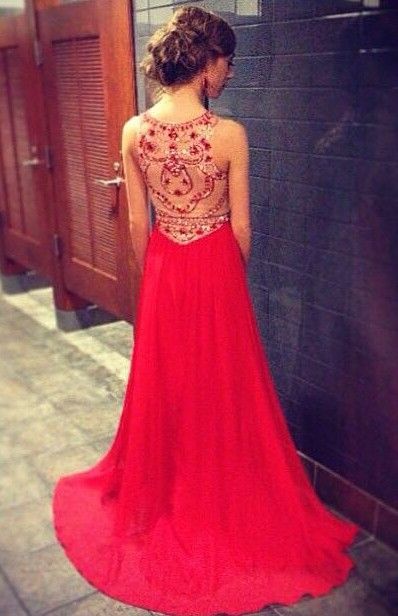unique prom dress, a line red chiffon long prom dress, see thourgh sexy prom dress 2015,custom made full length prom dresses,formal women evening dress,prom gowns