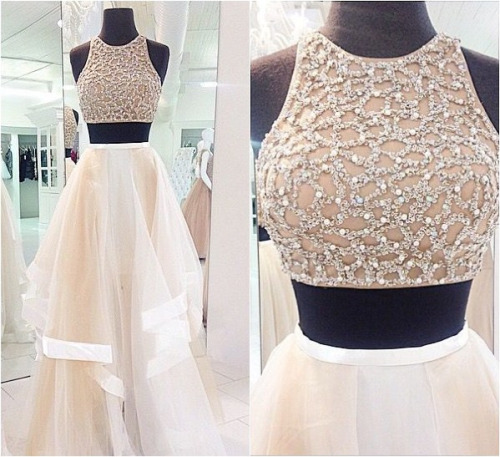 long sleeve diamond prom dress