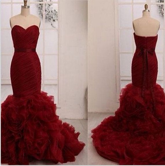 Red Mermaid Long Prom Dress ,Red Mermaid Wedding Dress ...