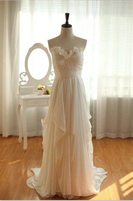 A Line Sweetheart Ivory Chiffon Wedding Dress 2015,high Low Tiered Beach Wedding Gown,layers Custom Made Bridal Wedding Dresses,long Prom Dress