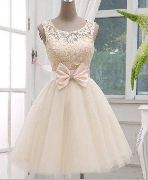 Champagne Lace Tulle Off The Shoulder Short Skirt Promdresses Ball Gown,bow Above Knee Length Homecoming Dress,mini Cocktail Dress, Bridesmaid