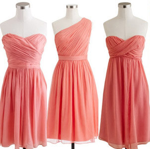 Coral Chiffon Short Bridesmaid Dress,ruffles A Line Knee Length Bridesmaid Dresses,simple Homecoming Dress Prom Dress
