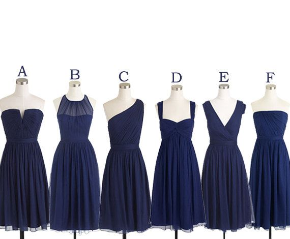 navy blue tea length bridesmaid dresses