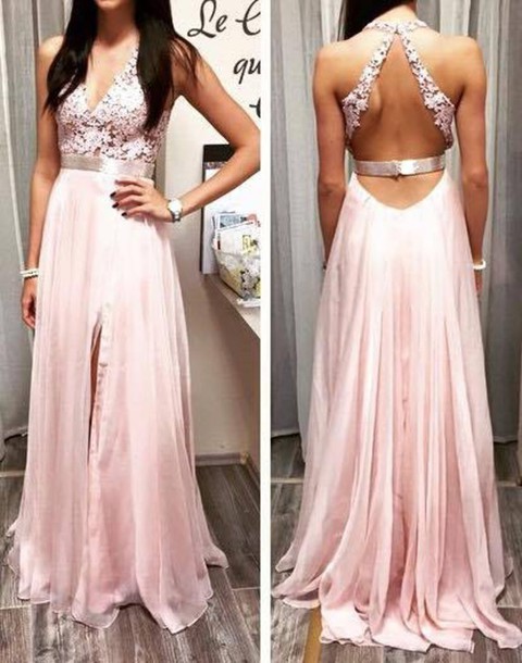 pink lace chiffon dress