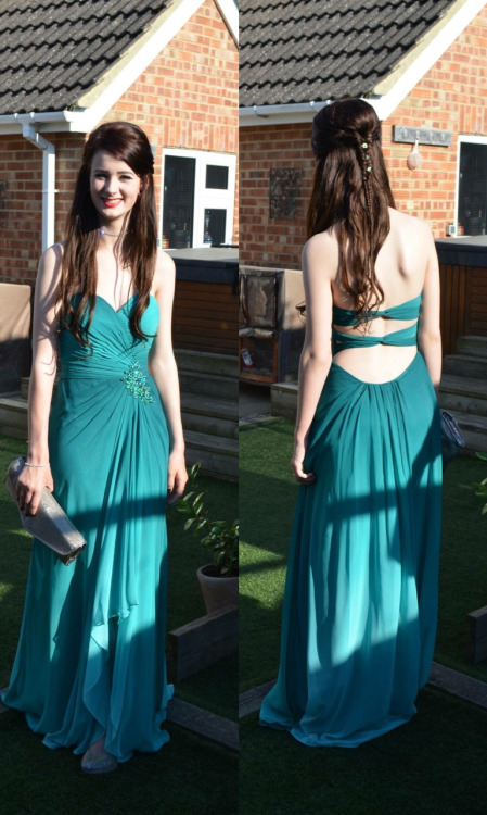 peacock colored prom dress