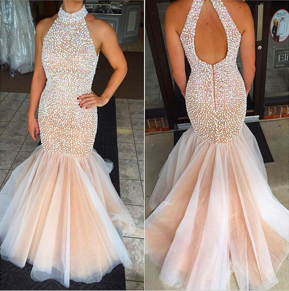 champagne fishtail prom dress