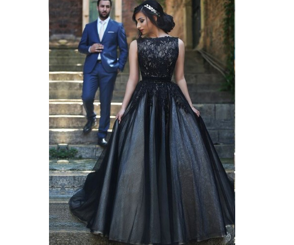 black high neck evening gown