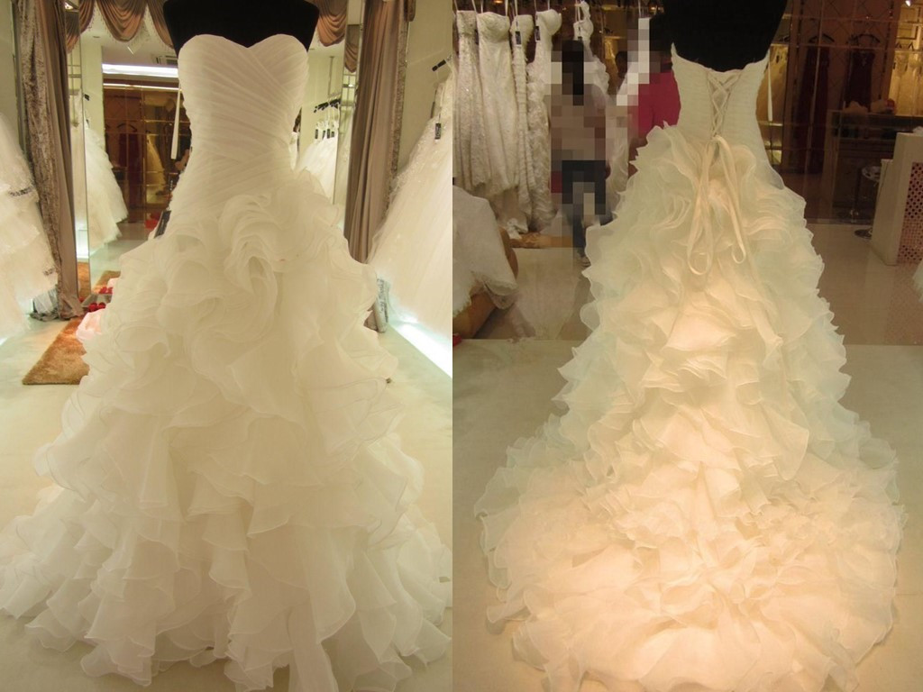 Ivory Tiered Organza Wedding Dresses,sweetheart Custom Made Bridal Wedding Dress,high Low Fluffy Skirt Bridal Wedding Gowns
