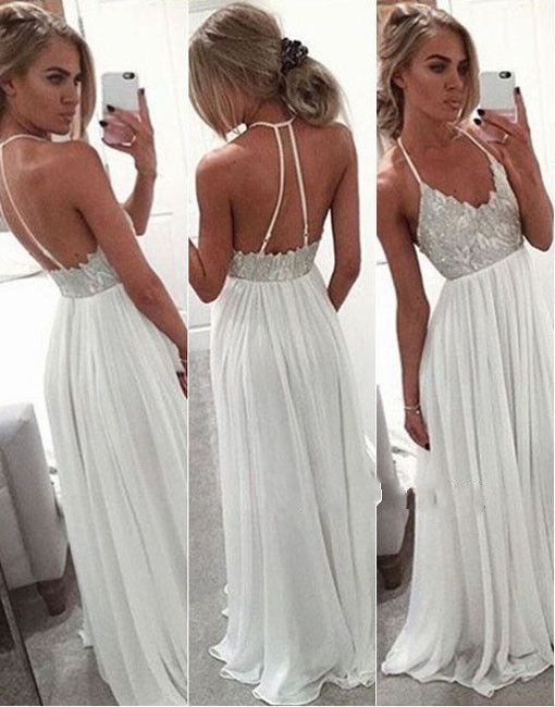 open back white prom dress