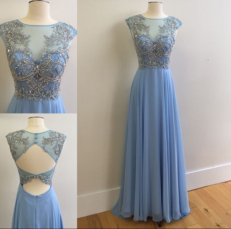 Light Blue High Neck Prom Dresses 2016,heavy Beads Crystal Backless Prom Gowns,a Line Evening Dress,formal Women Dress