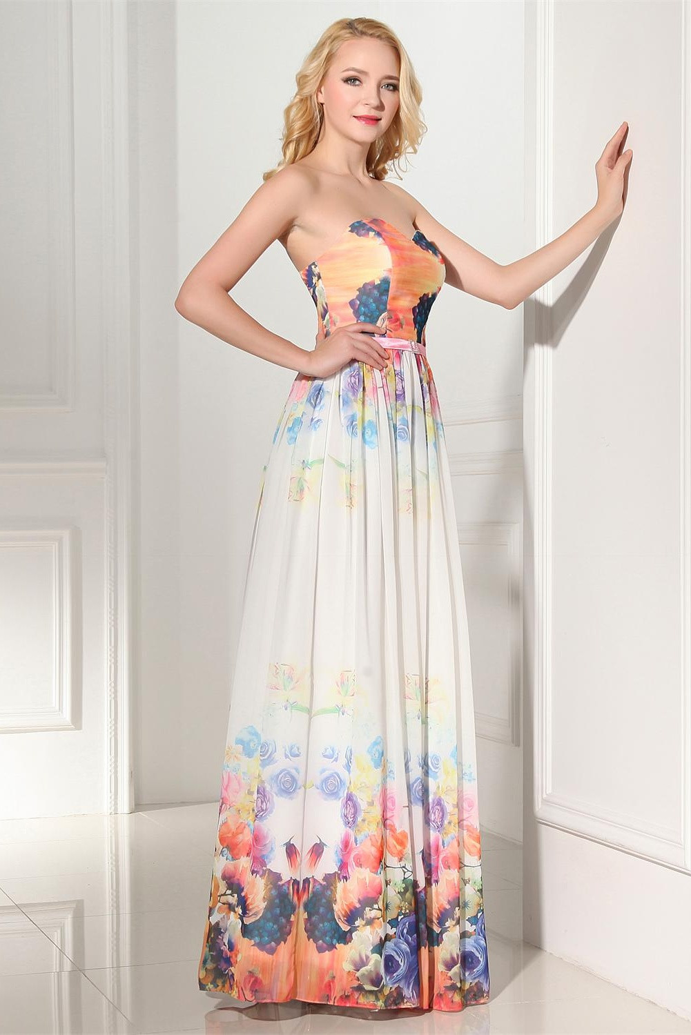 2016 Empire Waist Prom Dresses,colorized Chiffon Prom Dresses,flowers Grape Pattern Skirt Dresses,long Evening Dress Prom Gowns, Formal Women