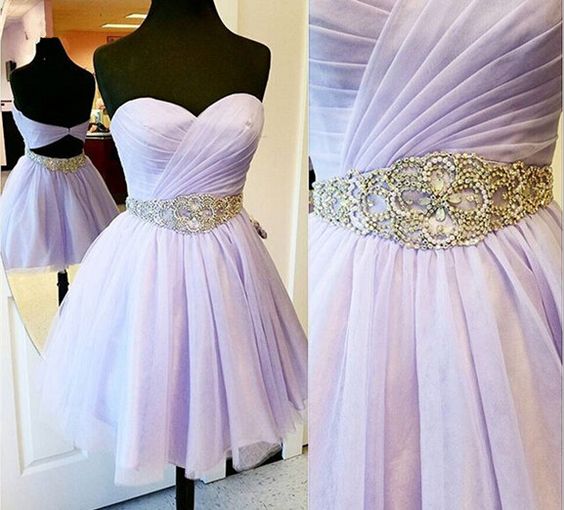 Charming Empire Waist Lavender Homecoming Dresses ,sweetheart Backless Short Prom Dresses Homecoming Dress,fashion Beaded Belt Short Prom Gowns