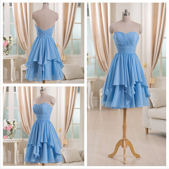 Short Blue Bridesmaid Dresses With Sleeves