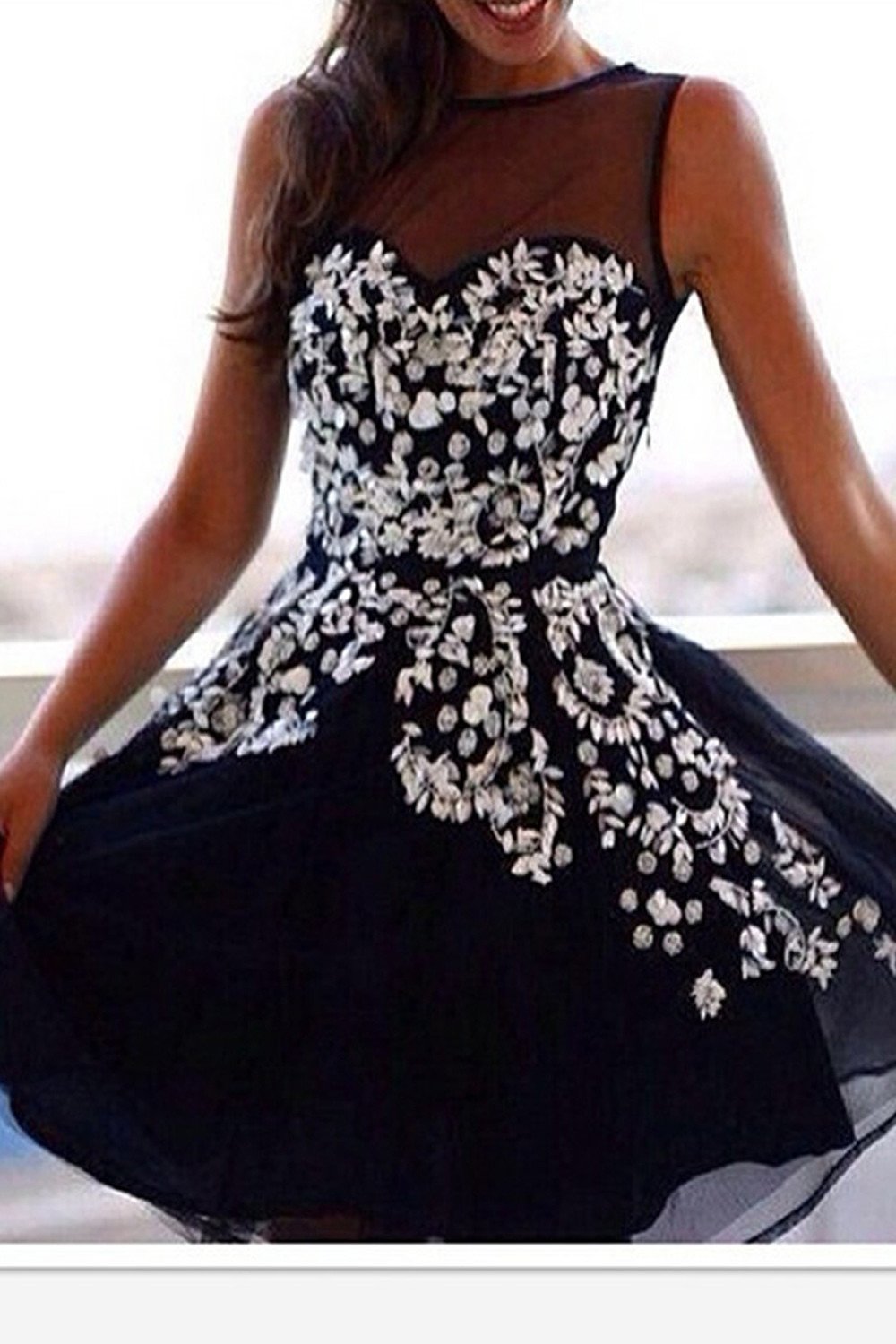 black and white short prom dress