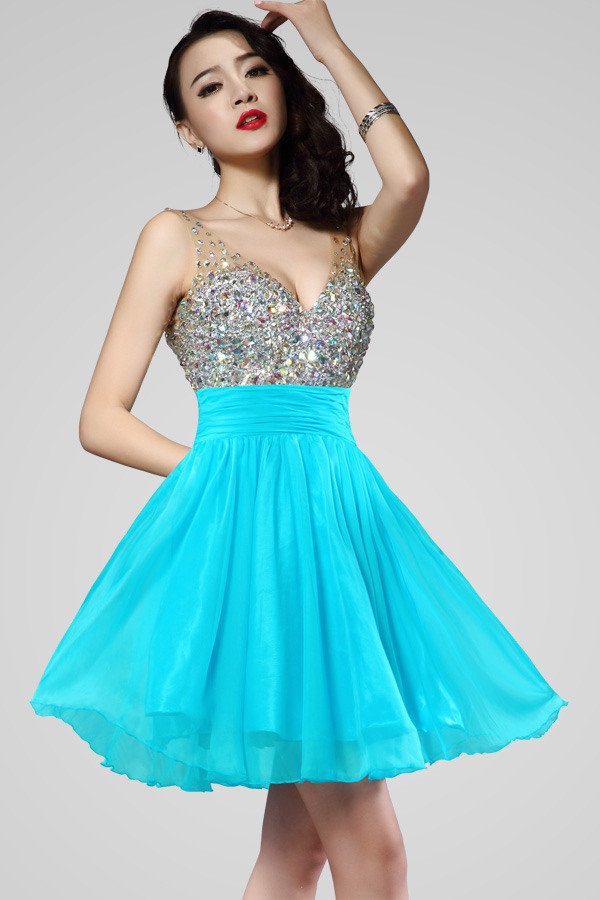 Open Back V Neck Sexy Homecoming Dresses ,Ice Blue Off The Shoulder ...