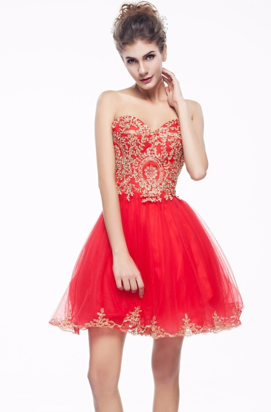 2016 New Gold Lace Red Tulle Homecoming Dresses ,Sweeheart Short Homecoming Dress,Fashion Short Prom Dresses Party Gown,Evening Gowns,Sweet 16 Dress,Women Skirt