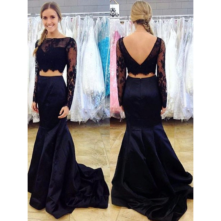 black lace 2 piece dress