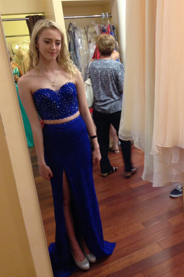 royal blue strapless prom dress