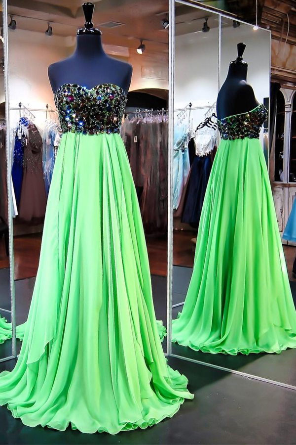 Bud Green Prom Dresses,strapless Empire Waist Prom Dresses,a Line High Low Prom Dress,black Beaded Pregnant Long Evening Prom Gowns, Fashion