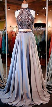 Two Pieces Prom Gown,Beading Prom Dresses,Chiffon Evening Gowns,2 Pieces Party Dresses,Long Evening Gowns,Sparkle Formal Dress For Teens, Prom Dress