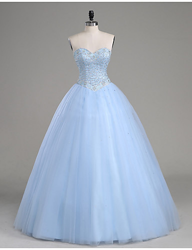 Ball Gown Prom Dresses, Light Blue Prom Dresses, Sweetheart Prom Gown, Beading Evening Dresses, Tulle Formal Dresses, Prom Dress