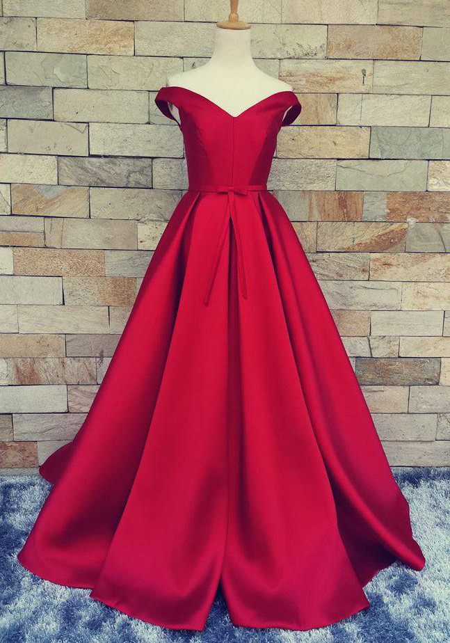 Off The Shoulder Prom Dresses, Red Prom Dresses, Satin Prom Gowns, Long Evening Dresses, A Line Prom Dress, Red Evening Dress, Ball Gown Prom