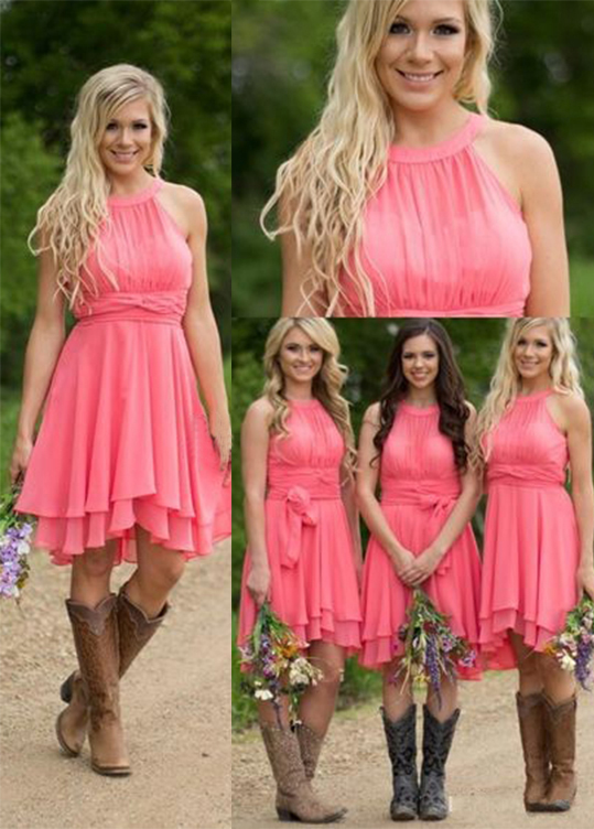 2017 C Bridesmaid Dresses Jewel Neck Dresses Jewel Neck Bridesmaid Chiffon Knee Length Short Party Under 100