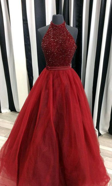 Charming Prom Dress,beading Prom Dress,long Prom Dress,ball Gown Prom Dress,red Prom Dresses,halter Prom Dress,prom Dress