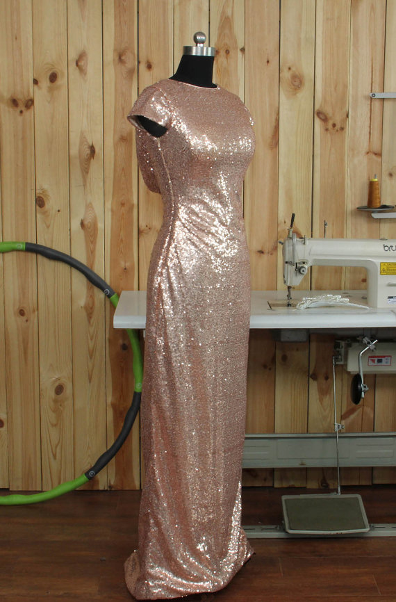Rose Gold Prom Dresses, Cap Sleeve Luxury Prom Dresses, Sequin Bridesmaid Dress,sparkle Party Dresses, Sexy Bridesmaid Dresses,bridesmaid