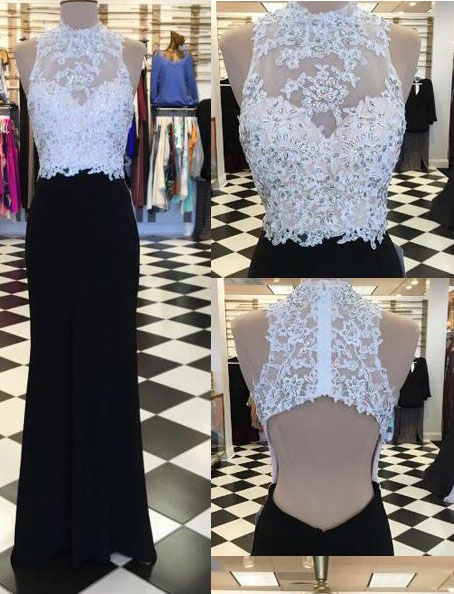 Black And White Prom Dress,backless Prom Dresses,lace Mermaid Prom Dress,long Evening Dresses,lace Evening Dress,black Party Dresses,prom Dress