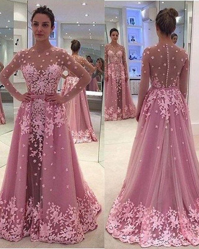 sheer long sleeve prom dress