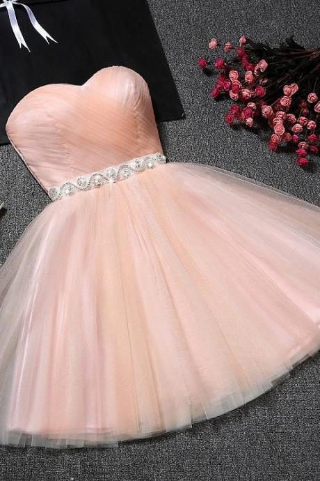 Strapless Prom Dresses,blush Pink Homecoming Dress, Tulle Homecoming Dress,short Homecoming Dress With Sash,sweet 16 Dresses,cute Homecoming