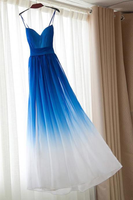 Spaghetti Strap Bridesmaid Dress,royal Blue Ombre Bridesmaid Dresses,long Bridesmaid Dresses,chiffon Bridesmaid Dress,royal Blue Ombre Prom