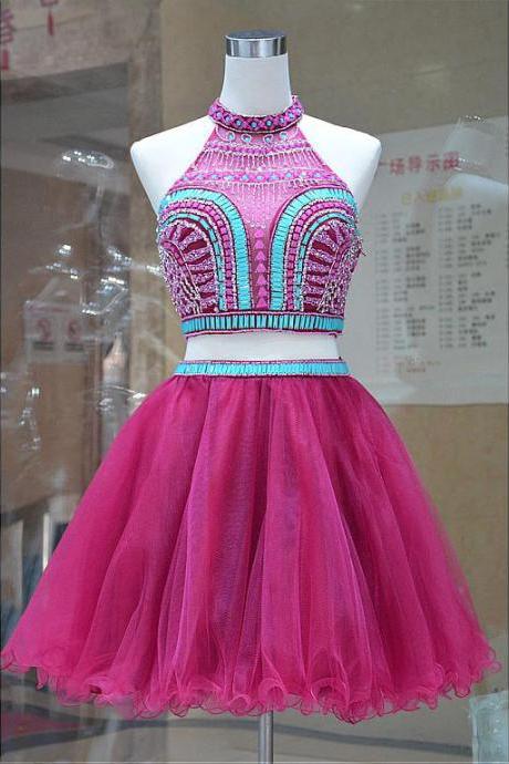 Tulle Homecoming Dresses,A Line Homecoming Dresses,Two Pieces Homecoming Dress,2 Piece Cocktail Dresses,Short Prom Dresses,Beaded Homecoming Dress,Beading Prom Dress