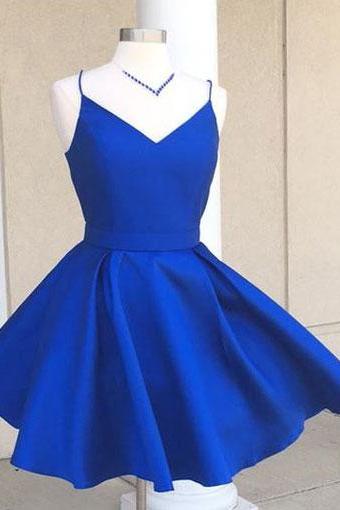 Royal Blue Homecoming Dresses,spaghetti Straps Homecoming Dress,short Prom Dress,royal Blue Prom Dress,cute Homecoming Dress With Ribbon,simple