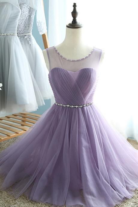Elegant Homecoming Dresses,a-line Prom Dresses,round Neck Homecoming Dresses,purple Homecoming Dresses,tulle Prom Dress,short Homecoming Dress
