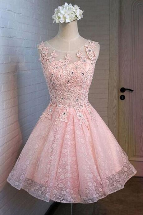 Pink Prom Dresses,short Homecoming Dress,fashion Homecoming Dress,sexy Party Dress,custom Made Evening Dress,lace Homecoming Dresses,appliques