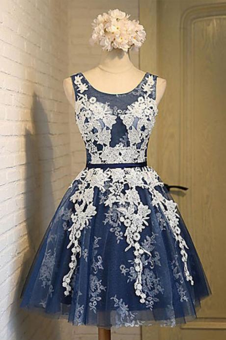 Scoop Homecoming Dress,navy Blue Homecoming Dress,short Prom Dresses,a Line Homecoming Dress,lace Up Back Homecoming Dresses,appliques Homecoming