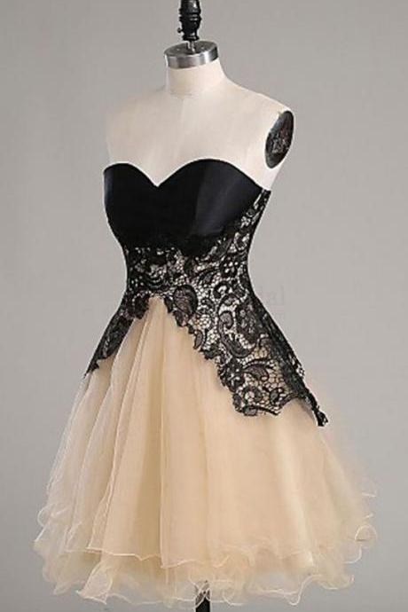 Black lace prom dress,sweatheart prom dress,cute homecoming dress,short prom dresscustom prom dress,elegant wowen dress,short party dress,dress for teens