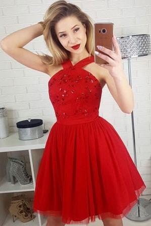 Cute Homecoming Dresses,A-Line Homecoming Dress,Straps Prom Dress,Red Homecoming Dresses,Prom Gown,Short Homecoming Dress With Sequins,Red Prom Dress