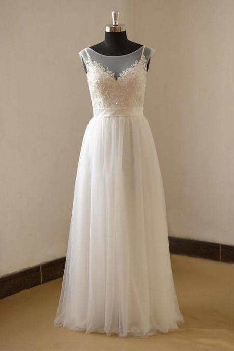 Romantic Wedding Dresses,A-line Wedding Dress,Scoop Neckline Bridal Gown,Cap Sleeves Wedding Dresses,Long Wedding Dresses