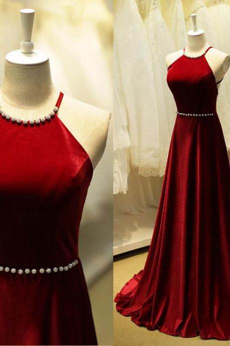 Halter Prom dresses,Prom dresses 2018,Backless Prom Dress,Red Prom Dress,Long Evening Dresses