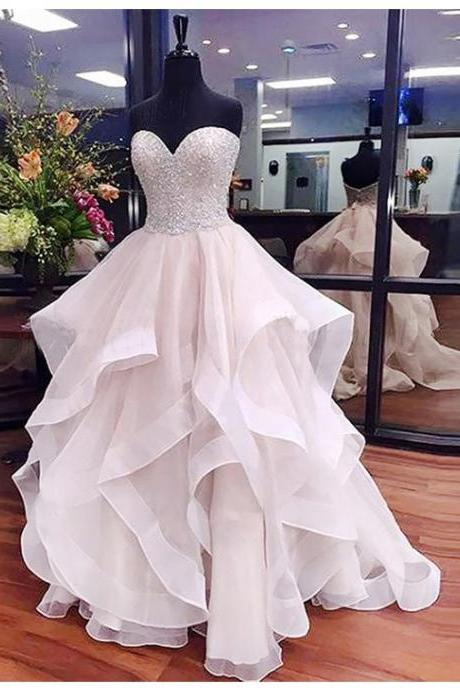 A-Line Prom Dress,Sweetheart Prom Dresses,Asymmetrical Prom Dresses,Ivory Prom Gown,Organza Prom Dress with Lace,Beading Prom Dress