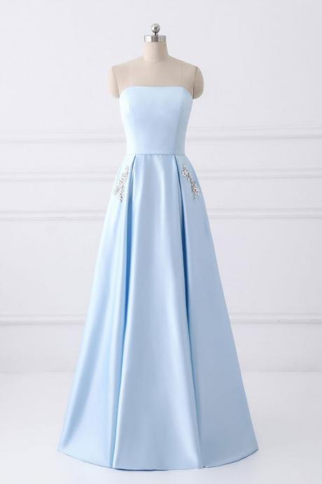 Simple Prom Dress,A-line Prom Dresses,Strapless Prom Dress,Light Blue Prom Dress,Cheap Prom Dress DS76