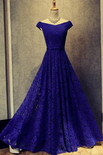 Royal Blue Prom Dress,lace Prom Dresses,long Prom Dress,formal Prom Dress,off Shoulder Evening Gowns Ds91
