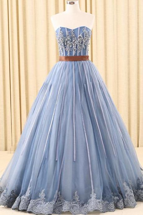 A-line Prom Gown,sweetheart Prom Dresses,floor-length Prom Dress,tulle Prom Dresses,blue Prom Dresses With Beading Ds141