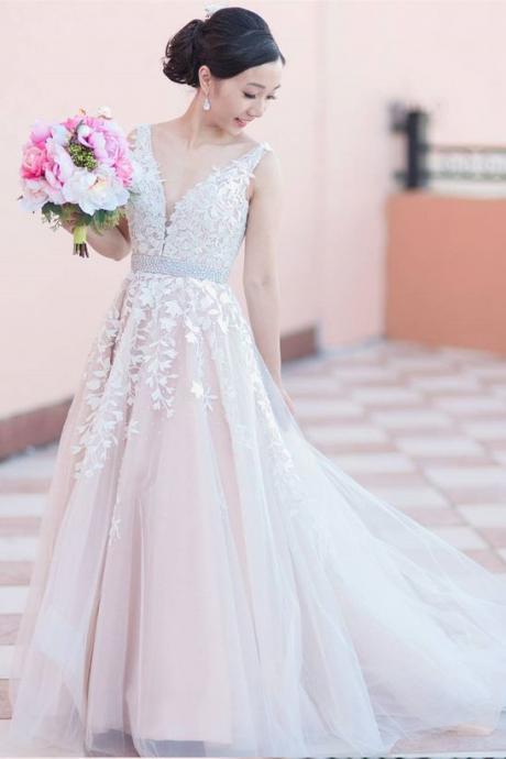 Elegant Prom Dresses,long Wedding Dress,tulle Prom Dress, A-line Prom Gown,white Lace Prom Dress,long Prom Dress,wedding Dress Ds270