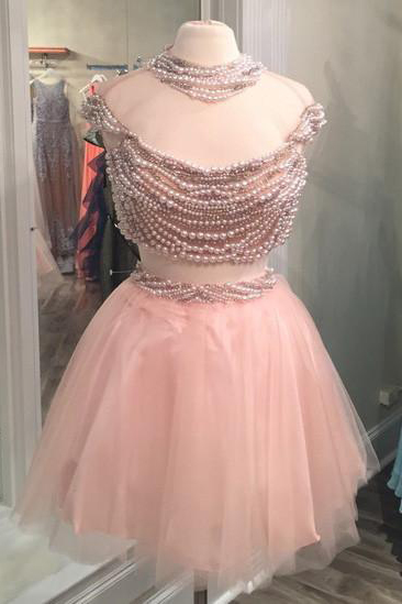 Unique Homecoming Dress,tulle Homecoming Dresses,2 Pieces Homecoming Dresses,a-line Homecoming Dresses With Pearls Ds309